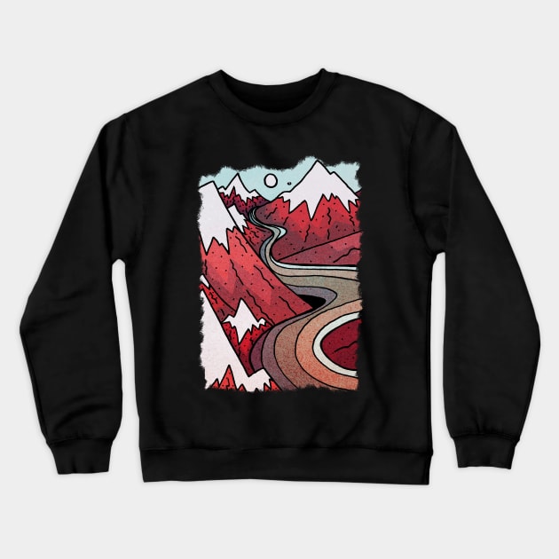 Red winter mountains Crewneck Sweatshirt by Swadeillustrations